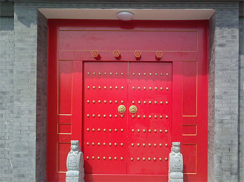 四更镇中国传统四合院系列朱红色中式木制大门木作